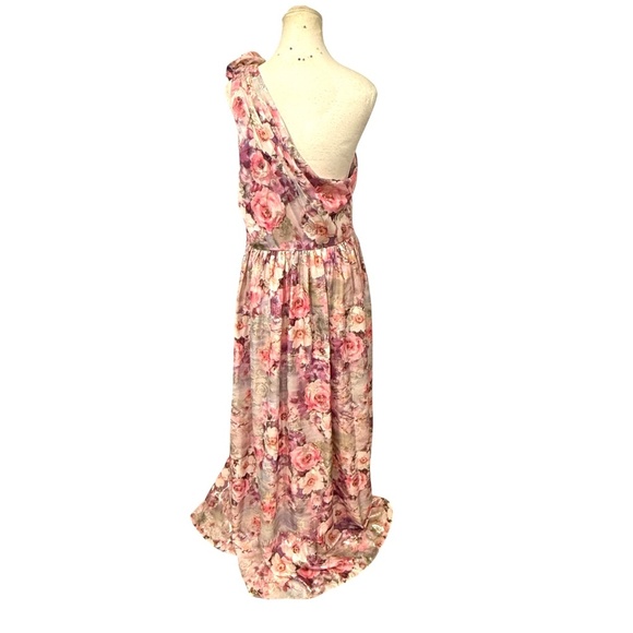 Aidan Mattox Floral Jacquard One Shoulder Sleeveless Flower Shoulder A-Line Gown - Picture 6 of 15